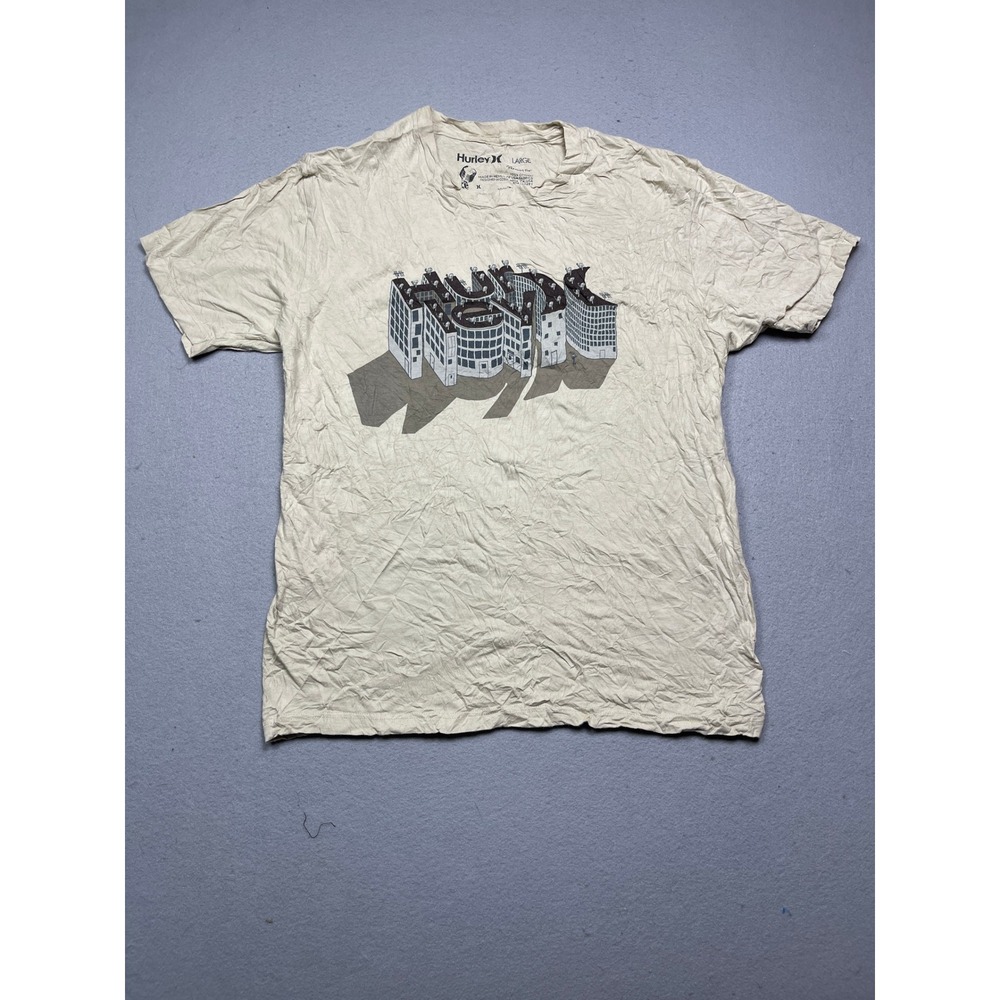 Hurley T-Shirt 100% Cotton Beige Graphic Large Mens